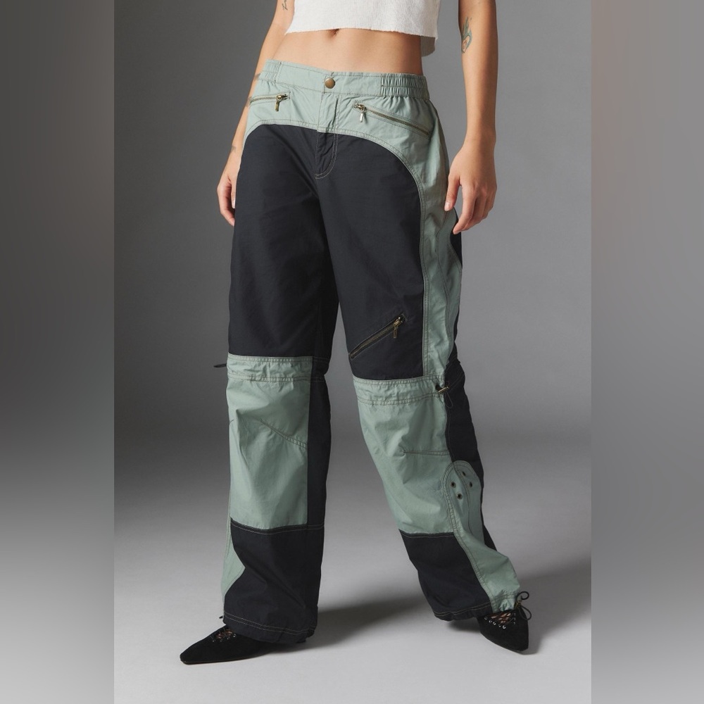 silence + noise Two-Tone Black and Sage Green Cargo Pants
